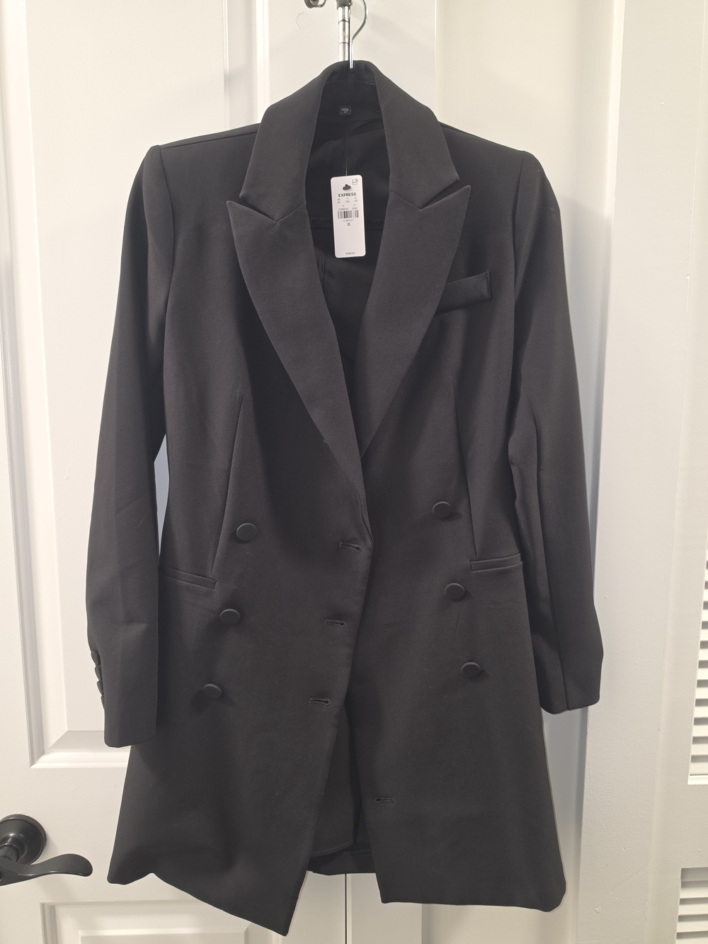 Express Women's Double-Breasted Longline Tuxedo Blazer Black NEW